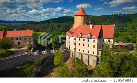 Beautiful Gothic castle Veveri. The city of Brno at the Brno dam. South Moravia - Czech Republic - Central Europe. 130549042