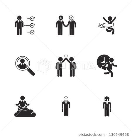 Businessman solid icon set for work, career, teamwork, finance, and professional clip art designs. 130549468