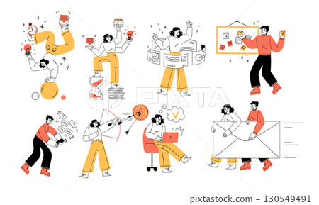 Dynamic and Colorful Illustrations Featuring People Engaging in a Variety of Activities 130549491