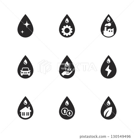 Oil droplet icon set used in fuel, petroleum, and energy industry concept designs. Oil droplet icon set used in fuel, petroleum, and energy industry concept designs. 130549496