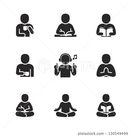 Simple daily joy solid icon set used in cozy lifestyle, mindful habits, and slow living clip art symbol. 130549499