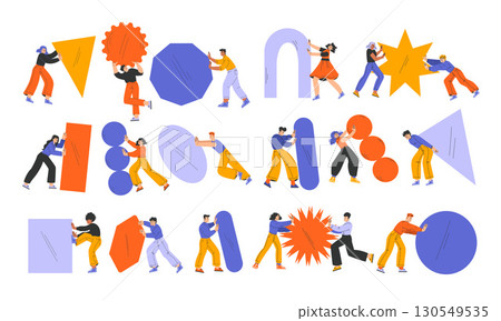 The Dynamic Composition of Various Shapes and Figures Illustrated in Playful, Vibrant Colors The Dynamic Composition of Various Shapes and Figures Illustrated in Playful, Vibrant Colors 130549535