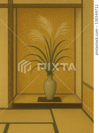 Japanese silver grass displayed in a Japanese-style room Japanese silver grass displayed in a Japanese-style room 130549711