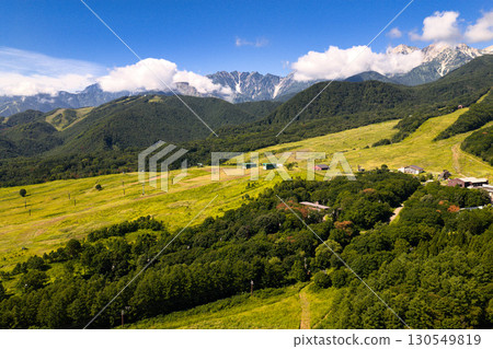 Summertime Tsugaike Plateau and two glaciers (Karamatsuzawa Snowfield and Fukizawa Snowfield), Otari Village, Nagano Prefecture (aerial photography by drone) Summertime Tsugaike Plateau and two glaciers (Karamatsuzawa Snowfield and Fukizawa Snowfield), Otari Village, Nagano Prefecture (aerial photography by drone) 130549819