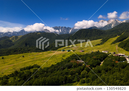 Summertime Tsugaike Plateau and two glaciers (Karamatsuzawa Snowfield and Fukizawa Snowfield), Otari Village, Nagano Prefecture (aerial photography by drone) Summertime Tsugaike Plateau and two glaciers (Karamatsuzawa Snowfield and Fukizawa Snowfield), Otari Village, Nagano Prefecture (aerial photography by drone) 130549820