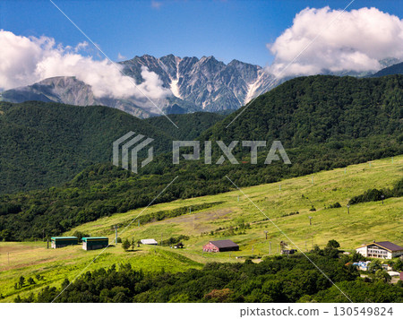 Summertime Tsugaike Plateau and two glaciers (Karamatsuzawa Snowfield and Fukizawa Snowfield), Otari Village, Nagano Prefecture (aerial photography by drone) Summertime Tsugaike Plateau and two glaciers (Karamatsuzawa Snowfield and Fukizawa Snowfield), Otari Village, Nagano Prefecture (aerial photography by drone) 130549824