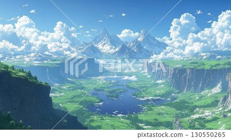 Fantasy alien planet. Mountain and lake. 3D illustration. 130550265