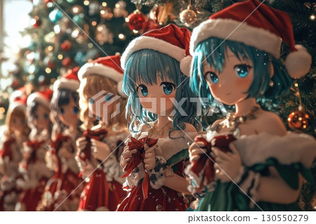 Merry Christmas and Happy New Year background with cute little Santa Claus doll. 130550279