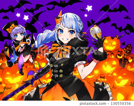 Illustration of a girl in a Halloween background 130550356