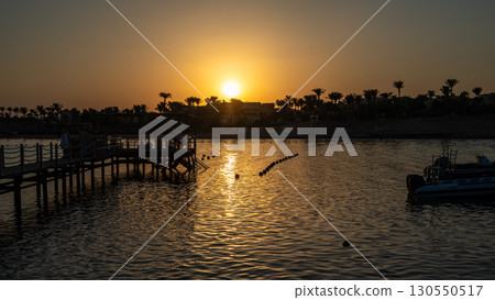 Sunset View Over Marsa Alam Lagoon and Pier 130550517