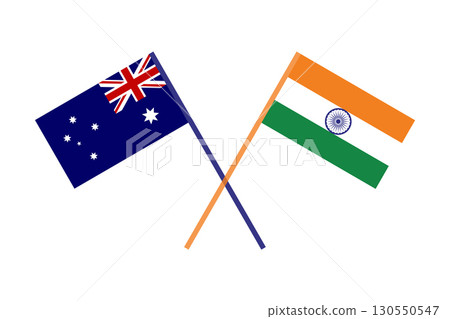 Crossed Flags of Australia and India, Representing Diplomacy. The Australia and India Flags. 130550547