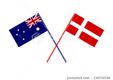 Crossed Flags of Australia and Denmark, Representing Diplomacy. The Australia and Denmark Flags. Crossed Flags of Australia and Denmark, Representing Diplomacy. The Australia and Denmark Flags. 130550586