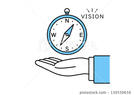 Illustration of a person's hand in a suit holding a compass - Business vision image Illustration of a person's hand in a suit holding a compass - Business vision image 130550638