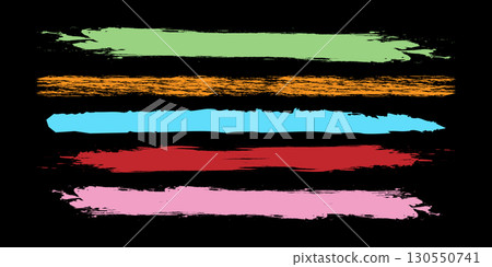 Coloured brush strokes collection grunge textured, horizontal colorful brush strokes on black background. 130550741