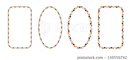 African pattern circle and rectangle frame. Mexican ethnic motif border. Triangular islamic ornament emblem. African ethnic culture ornament Vector illustration isolated on white background African pattern circle and rectangle frame. Mexican ethnic motif border. Triangular islamic ornament emblem. African ethnic culture ornament Vector illustration isolated on white background 130550742