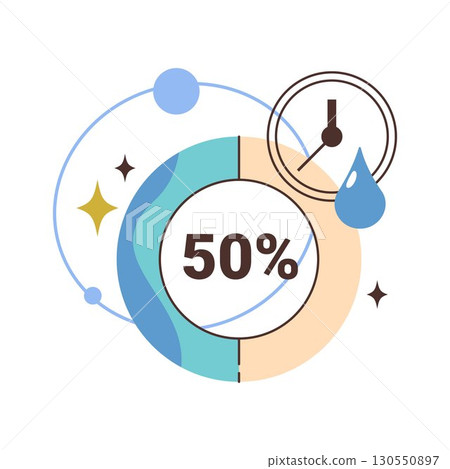 Vector infographic element for water consumption or usage. Cartoon visualization icon for liquid tracking or fluid statistics, environmental monitoring and efficiency distribution. Flow rate sign. 130550897