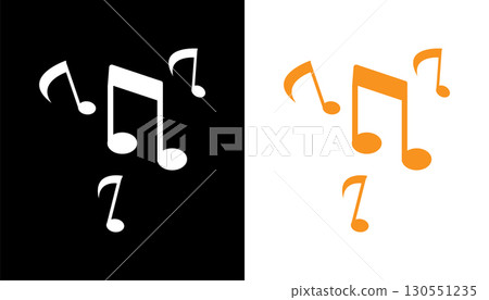 Contrasting Black and Orange Music Notes Against Solid Backgrounds. Contrasting Black and Orange Music Notes Against Solid Backgrounds. 130551235