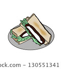 Illustration of a cutlet sandwich served on a plate 130551341