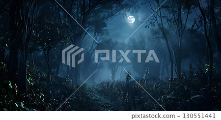 Dark night forest background, Happy Halloween - Ai Generated 130551441