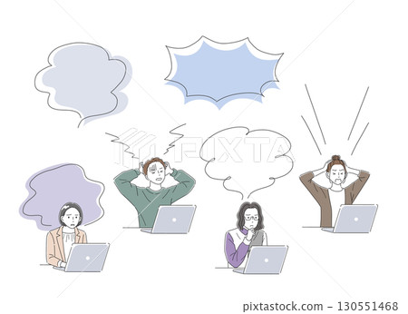 圖解集：商務人士操作筆記型電腦和表達情感的語音氣泡 130551468