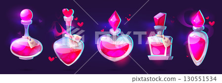 Magical love potion bottle set for game assets 130551534