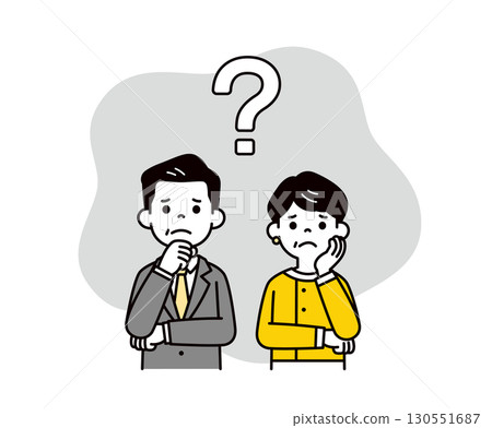 Vector illustration of a middle-aged male and female president with doubtful and anxious expressions 130551687