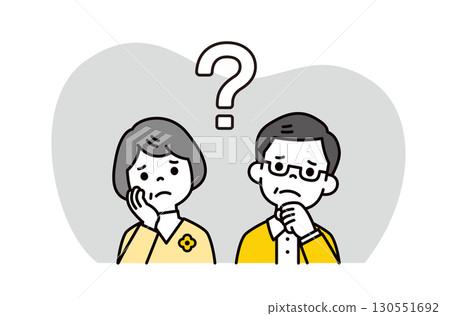 A large question mark and a confused elderly couple's upper body vector illustration 130551692