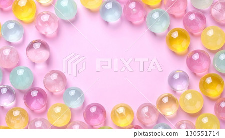 Pastel colored transparent candy like marbles, cute round frame 130551714