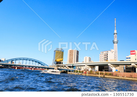 View of Asakusa, Tokyo from a water bus View of Asakusa, Tokyo from a water bus 130551730