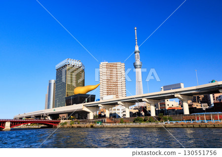 View of Asakusa, Tokyo from a water bus 130551756