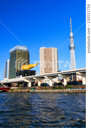 View of Asakusa, Tokyo from a water bus View of Asakusa, Tokyo from a water bus 130551758