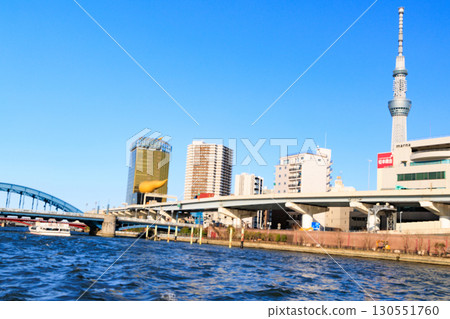 View of Asakusa, Tokyo from a water bus View of Asakusa, Tokyo from a water bus 130551760