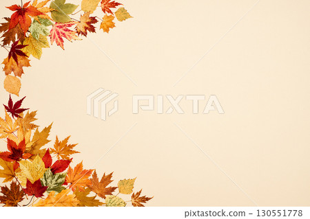 Autumn leaves on beige background Autumn leaves on beige background 130551778