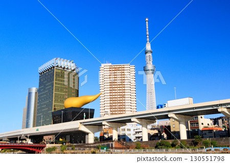 View of Asakusa, Tokyo from a water bus 130551798