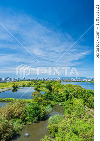 從大阪市菅原城北大橋看到的城北莞島 130551821