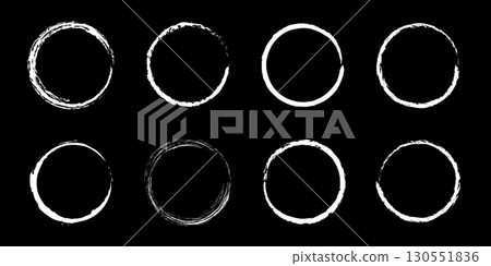 Chalk strokes grunge textured, circular brush strokes in white on black background. 130551836