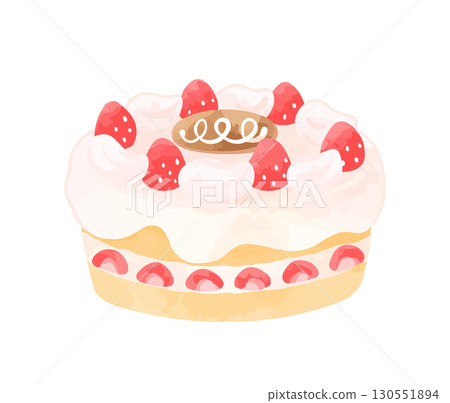 Whole cake with fresh cream and strawberries Whole cake with fresh cream and strawberries 130551894