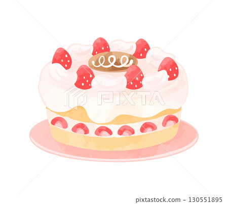 整個蛋糕配新鮮奶油和草莓 130551895