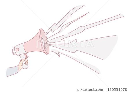 Hand with speaking loudly megaphone. Hand with speaking loudly megaphone. 130551978