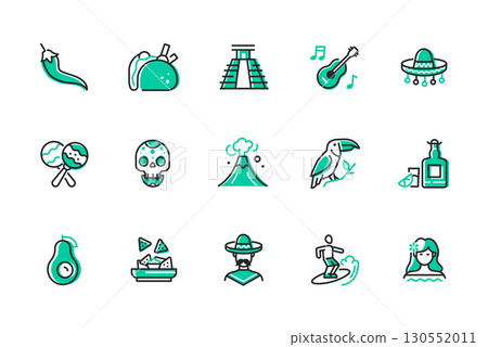 Travel to Mexico - line design style icons 130552011