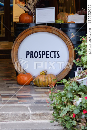Lead Generation and converting them into Customers concept. Copy space. PROSPECTS written on Vibrant autumn display with colorful pumpkins and rustic decor Lead Generation and converting them into Customers concept. Copy space. PROSPECTS written on Vibrant autumn display with colorful pumpkins and rustic decor 130552062