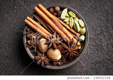 Christmas spices. Seasonal winter spices close up. Christmas spices. Seasonal winter spices close up. 130552159