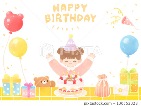 Illustration of a child's birthday party - girl Illustration of a child's birthday party - girl 130552328