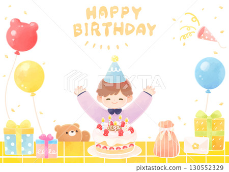Illustration of a child's birthday party - boy Illustration of a child's birthday party - boy 130552329