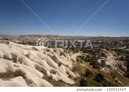 Türkiye Cappadocia strange rock mountain desert blue sky 130552547