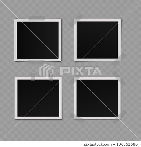 Realistic blank instant photo frames with adhesive tape mockup. Vector 130552580