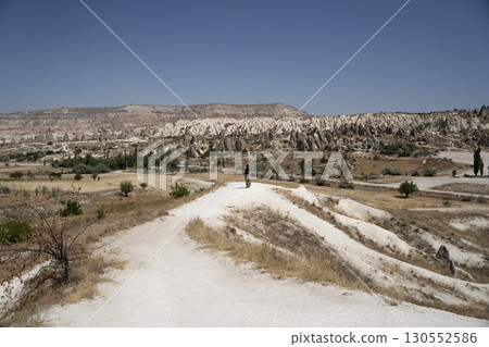 Türkiye Cappadocia strange rock mountain desert blue sky 130552586