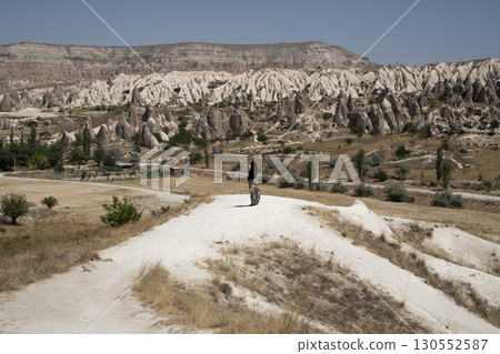 Türkiye Cappadocia strange rock mountain desert blue sky 130552587