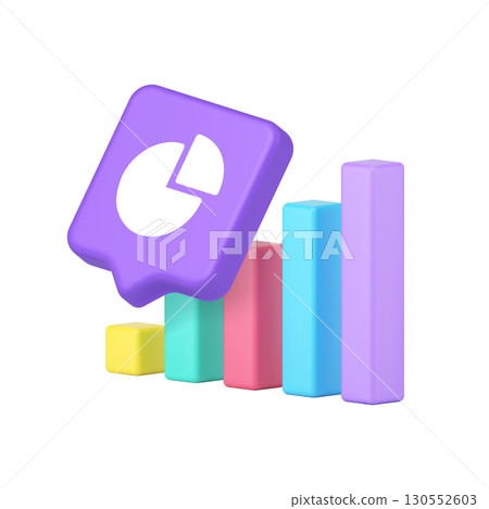 3d Realistic Icon Of Colorful Bar Chart And Purple Pie Chart Speech Bubble For Data Analytics Visualization 3d Realistic Icon Of Colorful Bar Chart And Purple Pie Chart Speech Bubble For Data Analytics Visualization 130552603