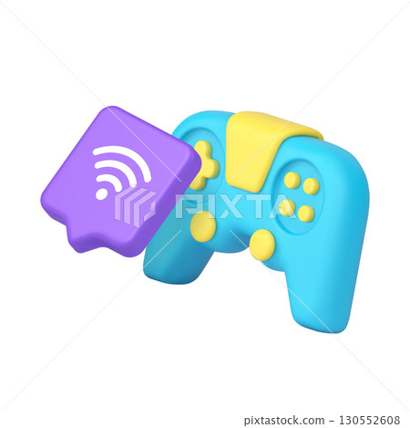 3d Realistic Icon Blue Gamepad And Purple Wi Fi Symbol In Chat Bubble 130552608